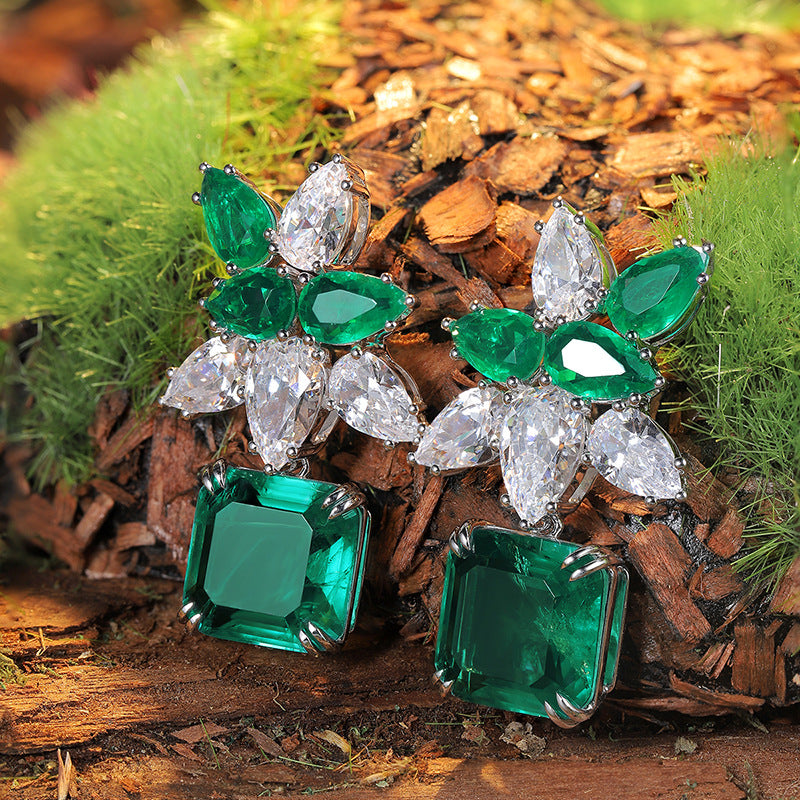 Gemstonely-Lab-Created Emerald Earrings with Dynamic and Unique Design, Elegant and Eye-catching