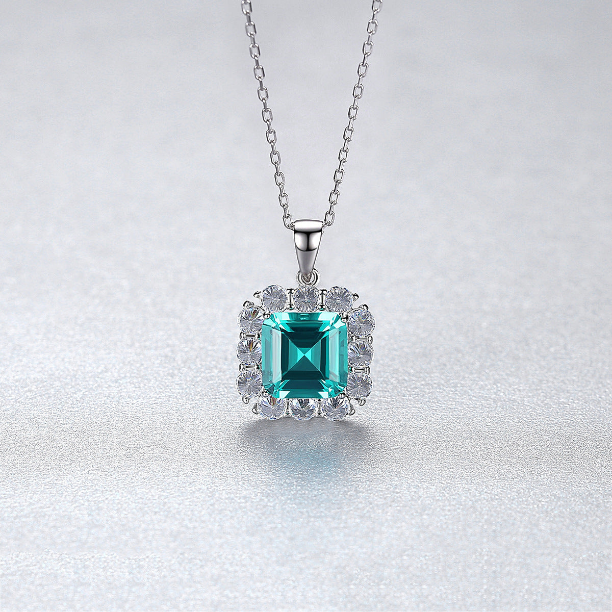 Gemstonely- Vintage Style S925 Silver Necklace with Synthetic Emerald and Square Diamond Pendant for Women in Elegant and Sophisticated Design