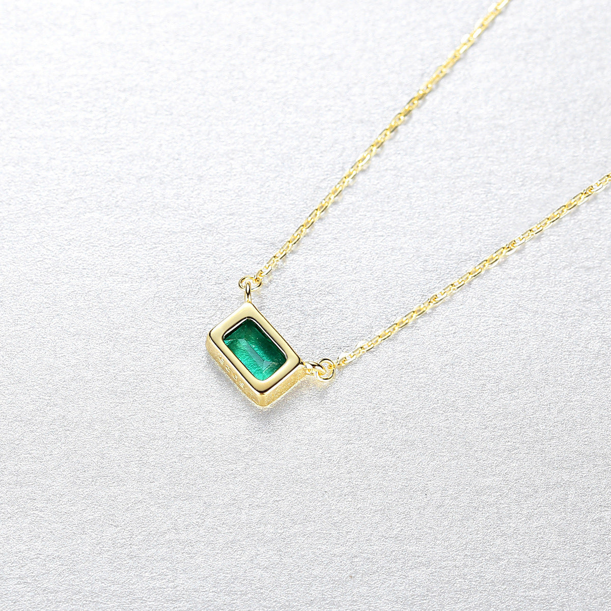 Gemstonely-S925 Silver Necklace with Imitation Emerald Square Candy Pendant