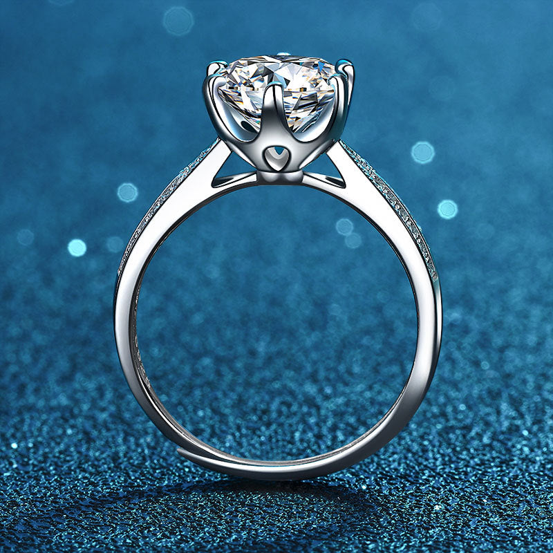 Gemstonely-S925 Pure Silver 2 Carat Starlight Queen Adjustable Ring for Women with Synthetic Cubic Zirconia Classic