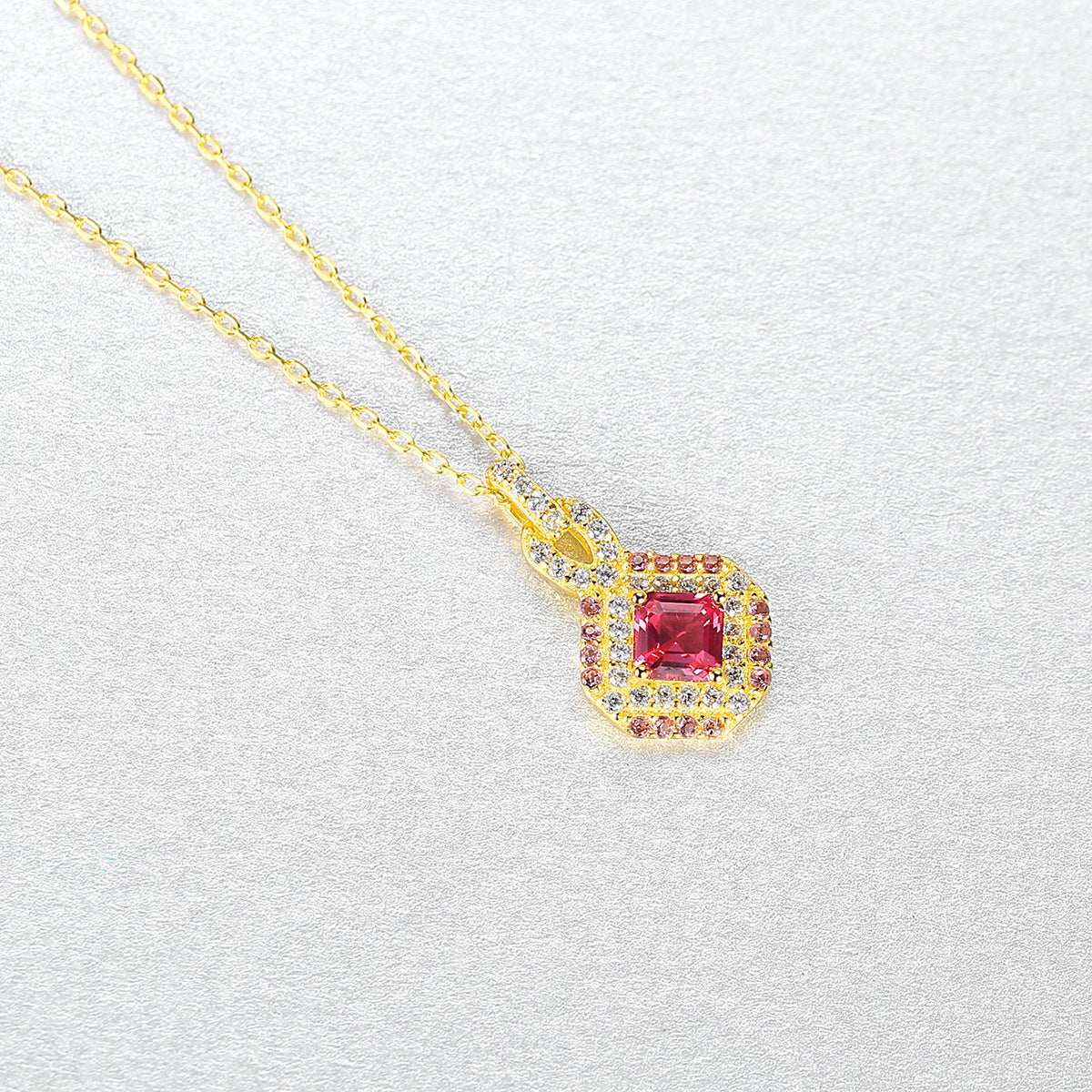 Gemstonely- Vintage and Elegant: S925 Silver Necklace with Red Gemstone Pendant for Women Simulated Ruby in Light Luxury Style
