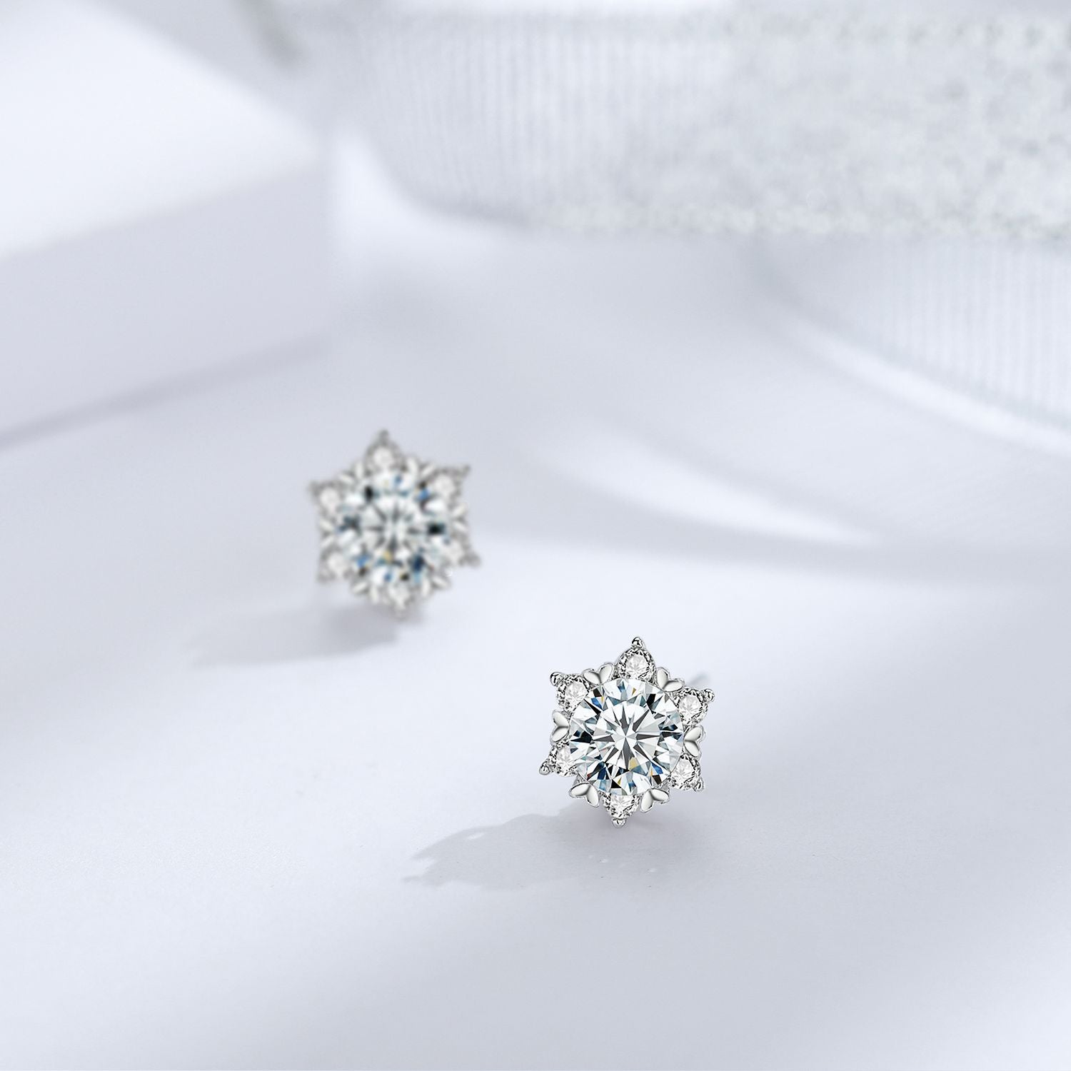 Gemstonely-Classic Snowflake Earrings for Women with 925 Sterling Silver and 0.5 Carat Simulated Diamond