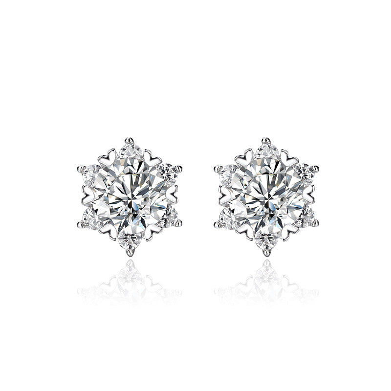 Gemstonely-Classic Snowflake Earrings for Women with 925 Sterling Silver and 0.5 Carat Simulated Diamond