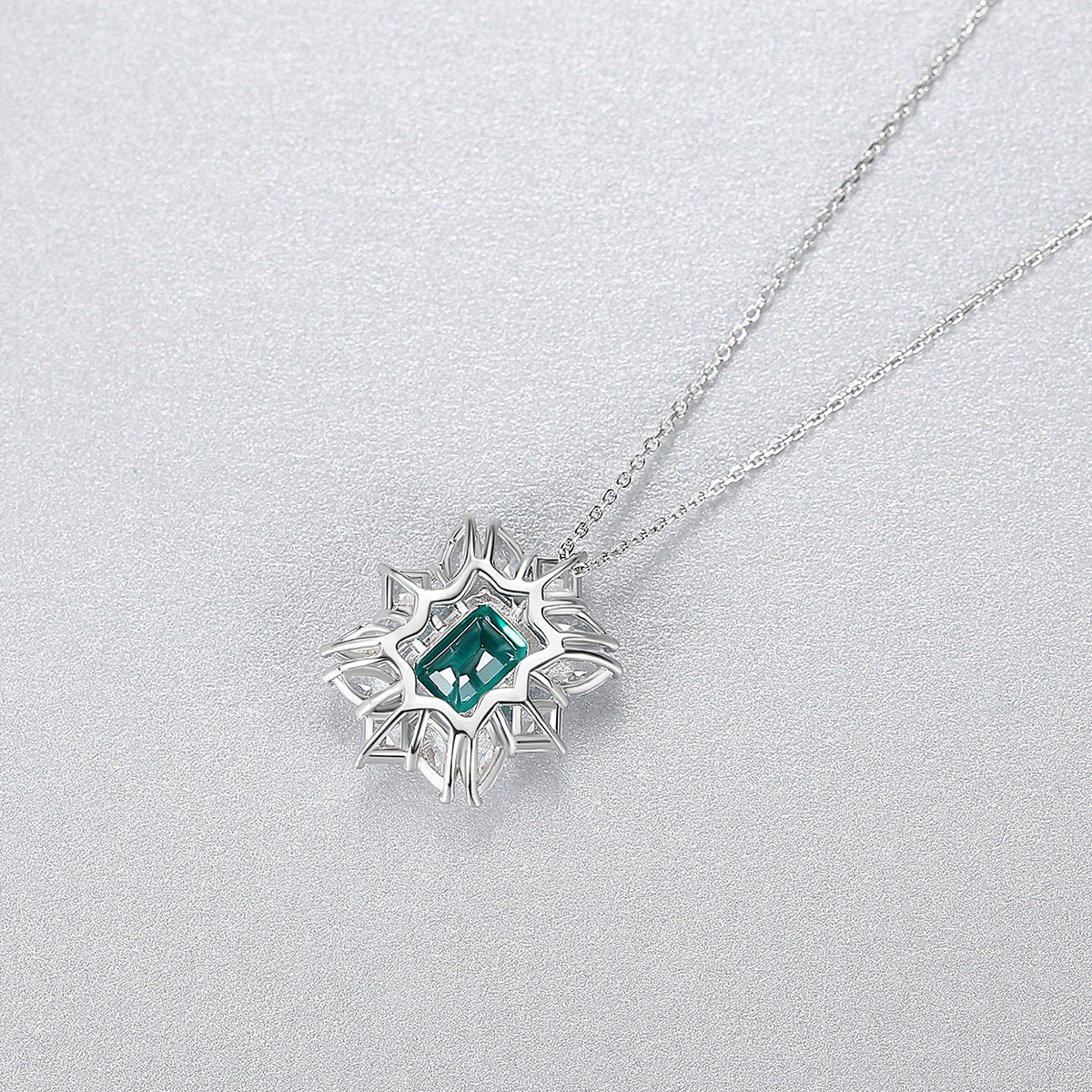 Gemstonely- Four-Leaf Clover Pendant Necklace with Square Green Gemstone and Geometric Flower Design in Light Luxury Style