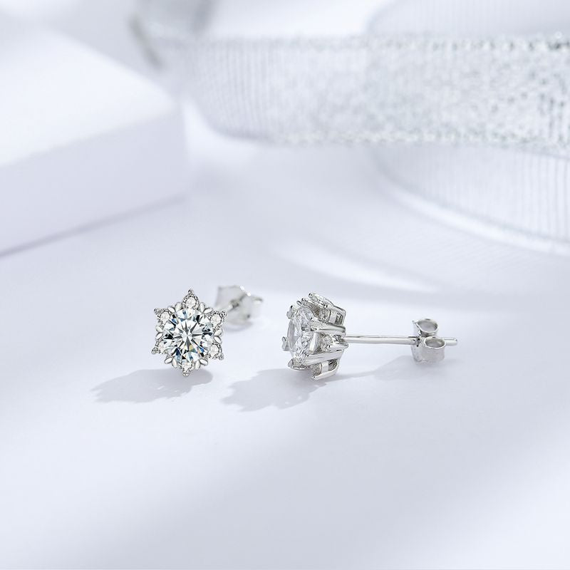 Gemstonely-Classic Snowflake Earrings for Women with 925 Sterling Silver and 0.5 Carat Simulated Diamond