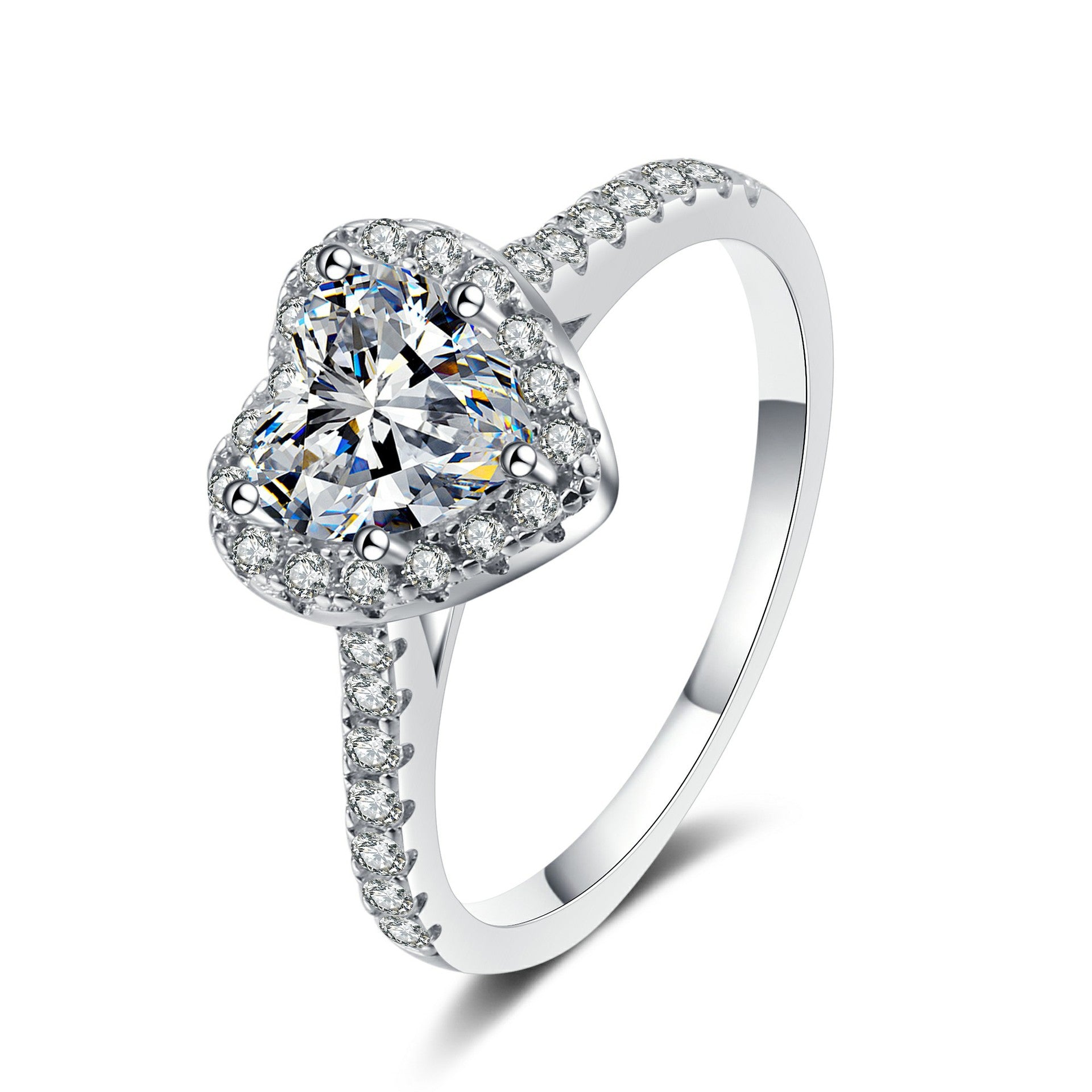 Gemstonely- S925 Silver Ring with Micro-inlaid Heart-shaped 1 Carat Moissanite/Cubic Zirconia Simulate Diamond