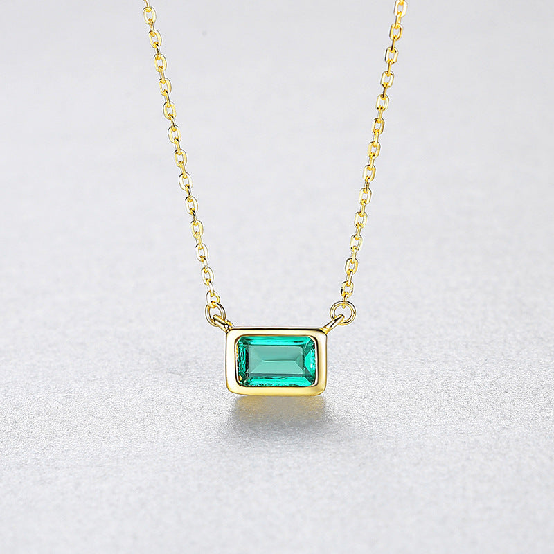Gemstonely-S925 Silver Necklace with Imitation Emerald Square Candy Pendant