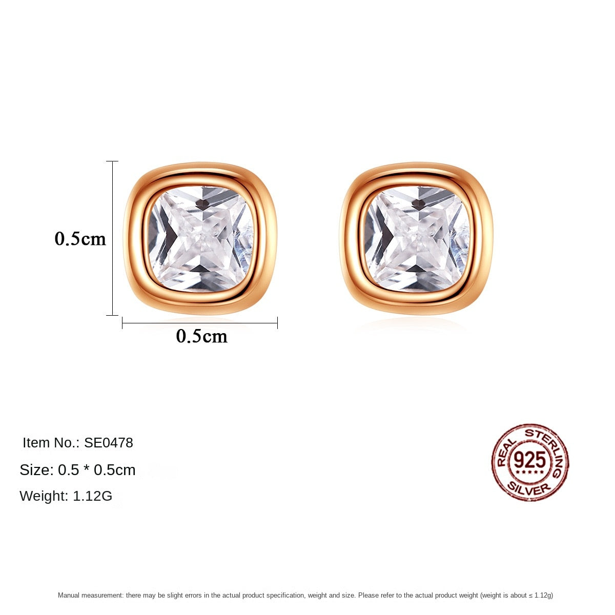 Gemstonely-Minimalist Square Zirconium Stud Earrings in S925 Sterling Silver