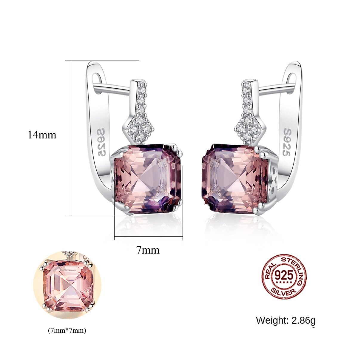 Gemstonely-Simple and Elegant Pink Morganite/Cubic Zirconia Silver Earrings for Women