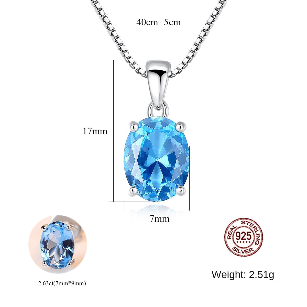 Gemstonely- Blue Topaz Pendant 925 Silver Necklace for Women with Minimalist Design