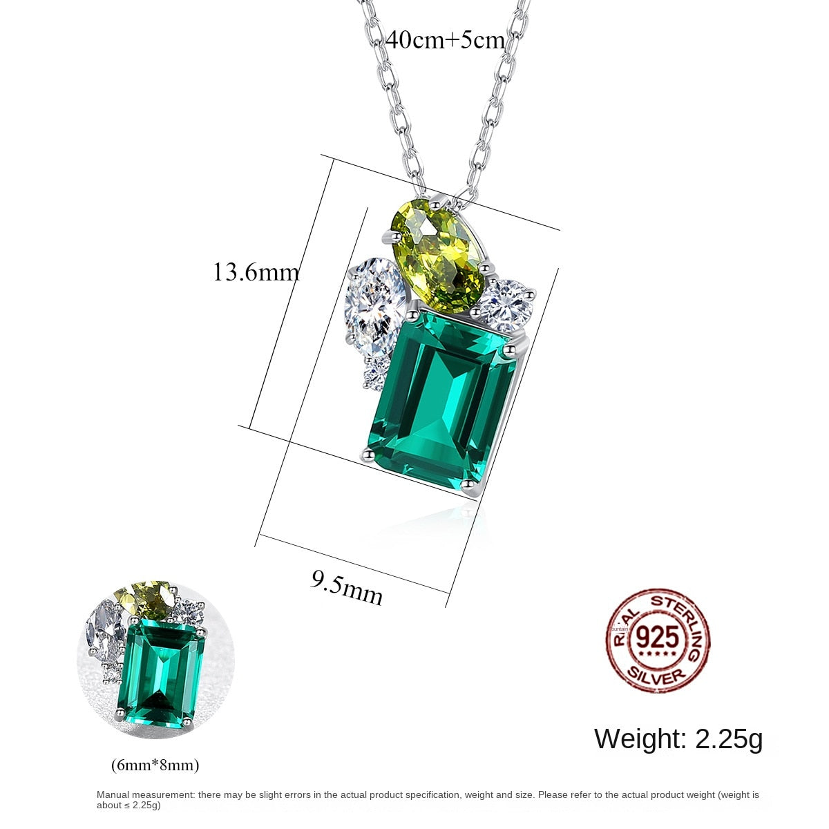 Gemstonely-S925 Sterling Silver Cross Necklace with Simulated Emerald Gemstone - Timeless Elegance and Distinctive Style for Women