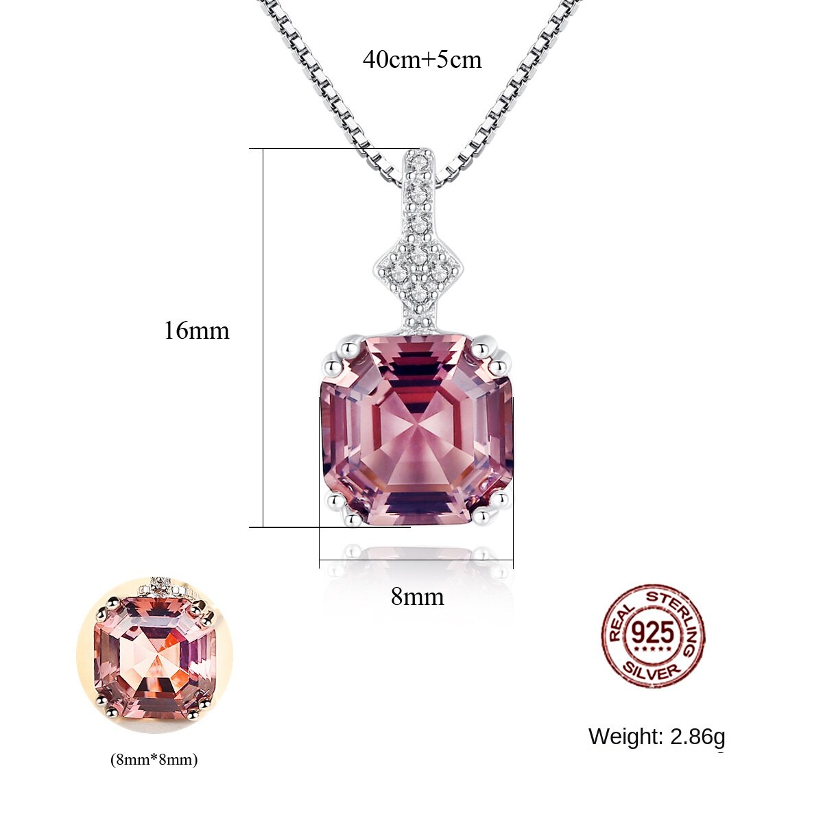 Gemstonely-Morganite Pendant Necklace with Silver Box Chain - Fashionable and Versatile 925 Sterling Silver Jewelry for Women