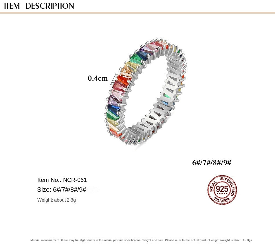 Gemstonely-Chic 925 Silver Rainbow Zirconia Women's Ring - Distinctive Vintage Style for a Standout Accessory
