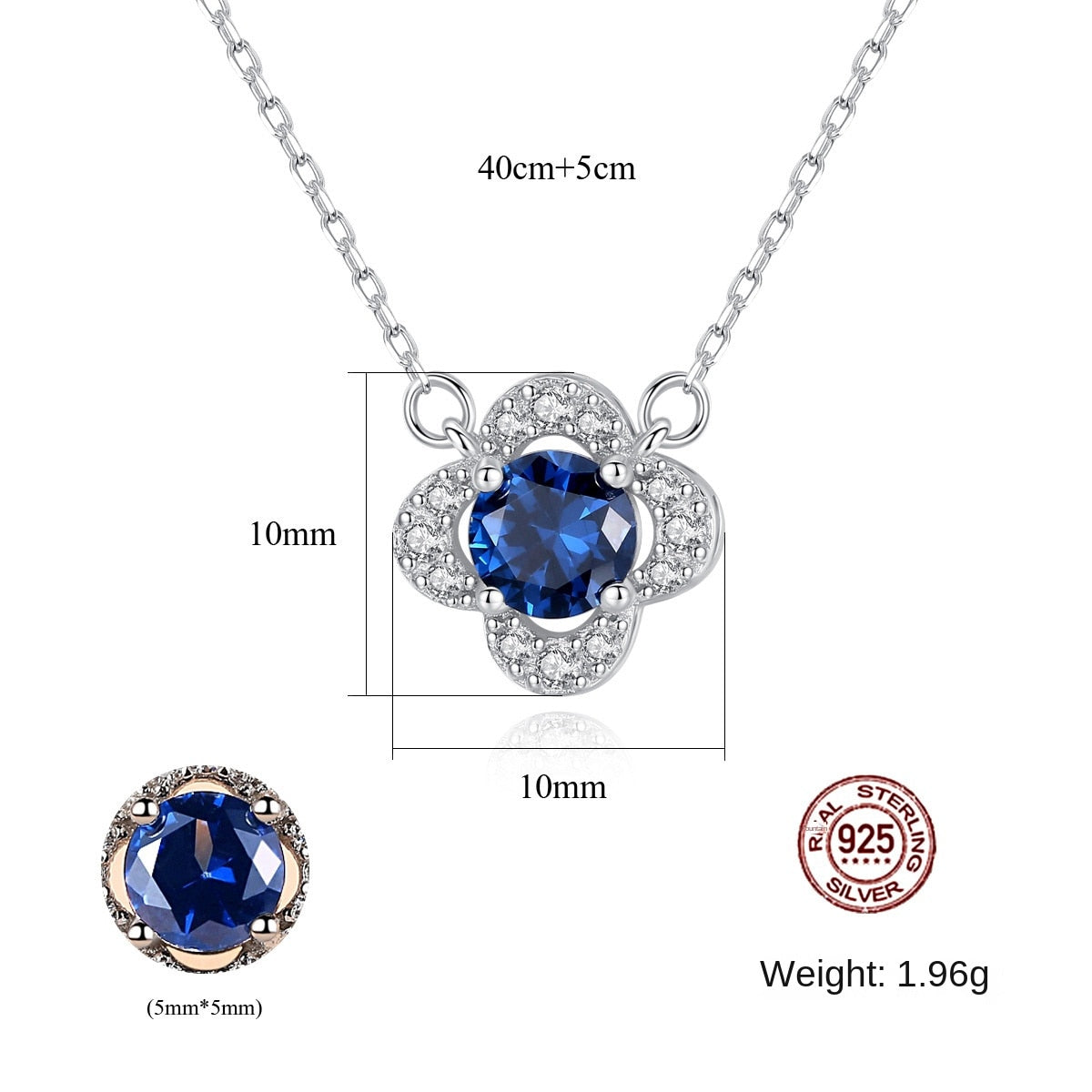 Gemstonely- S925 Silver Necklace with Created Sapphire Gemstone Pendant in Lucky Four-Leaf Clover Design for Women