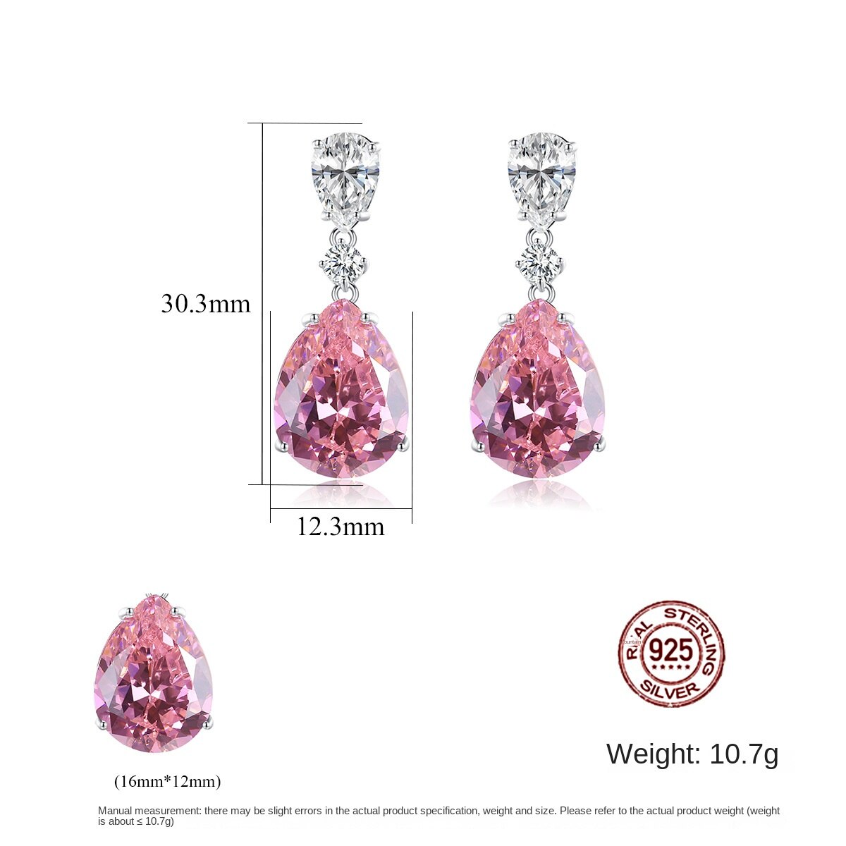 Gemstonely-Blushing Beauty: Pink Morganite Water Drop Earrings in 925 Sterling Silver - Perfect for Girls