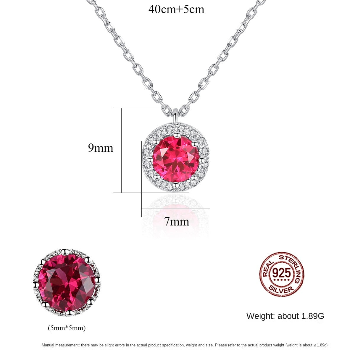 Gemstonely- S925 Silver Necklace with Simulate Ruby Pendant in Simple and Fashionable Style