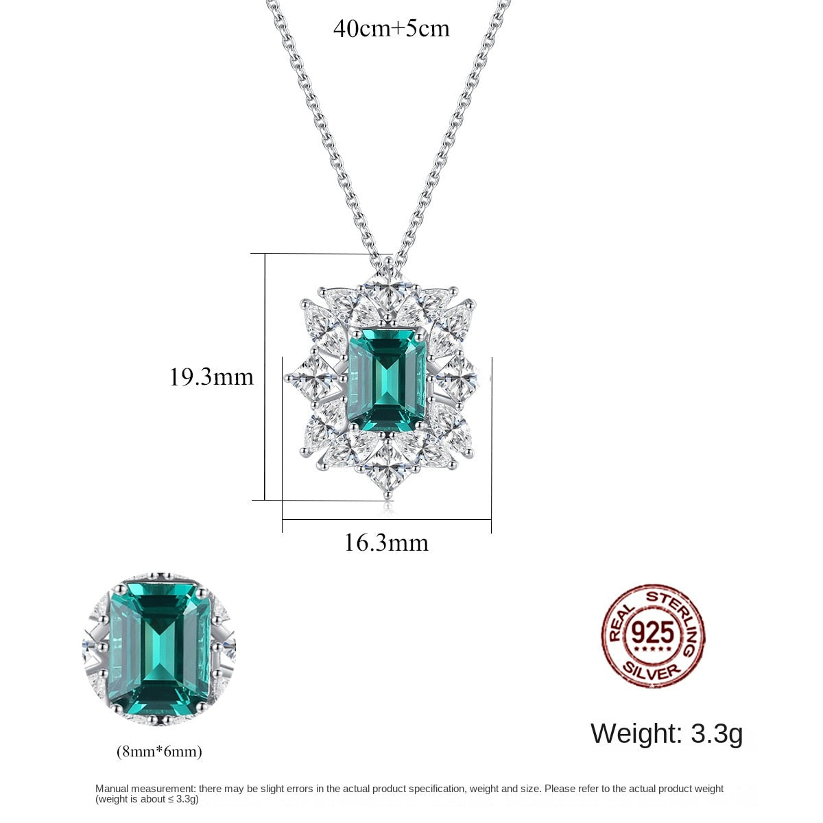 Gemstonely- Four-Leaf Clover Pendant Necklace with Square Green Gemstone and Geometric Flower Design in Light Luxury Style