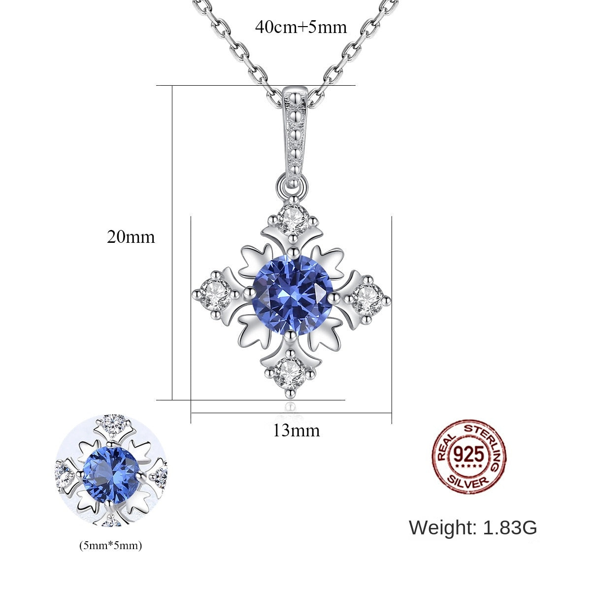 Gemstonely- Sterling Silver Necklace with Colored Simulate Gemstones and Diamonds (Cubic Zirconia)