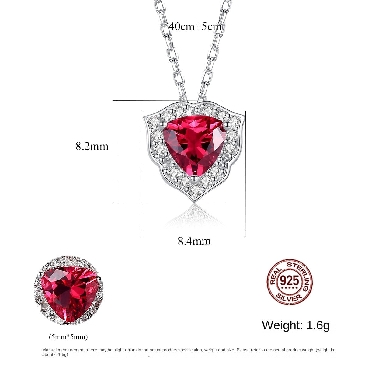 Gemstonely-S925 Silver Lock Necklace with Triangular Simulate Ruby Gemstone Pendant for Women