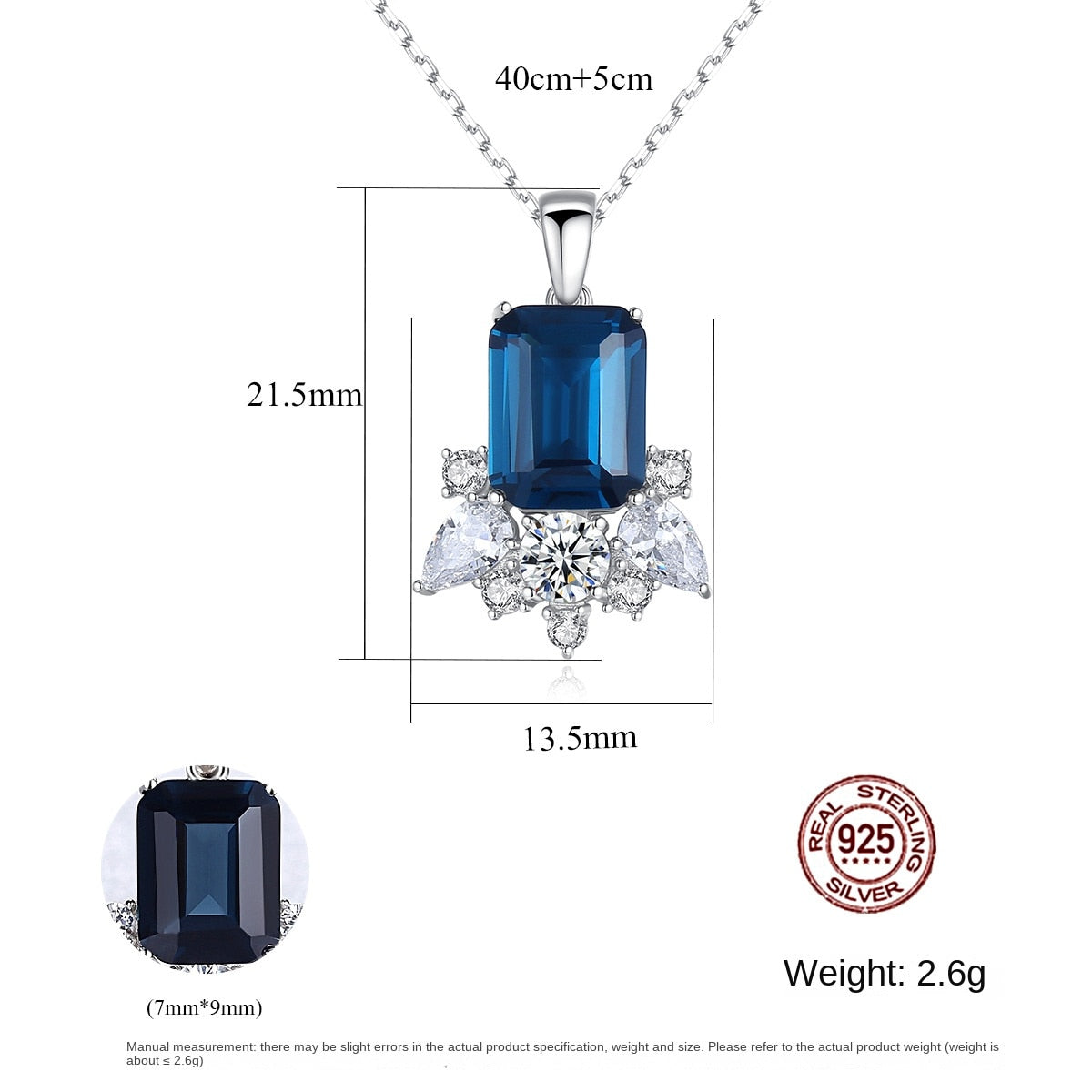 Gemstonely- Trendy and Fashionable: 925 Silver Necklace with Synthetic Gemstone Pendant on Lock Chain