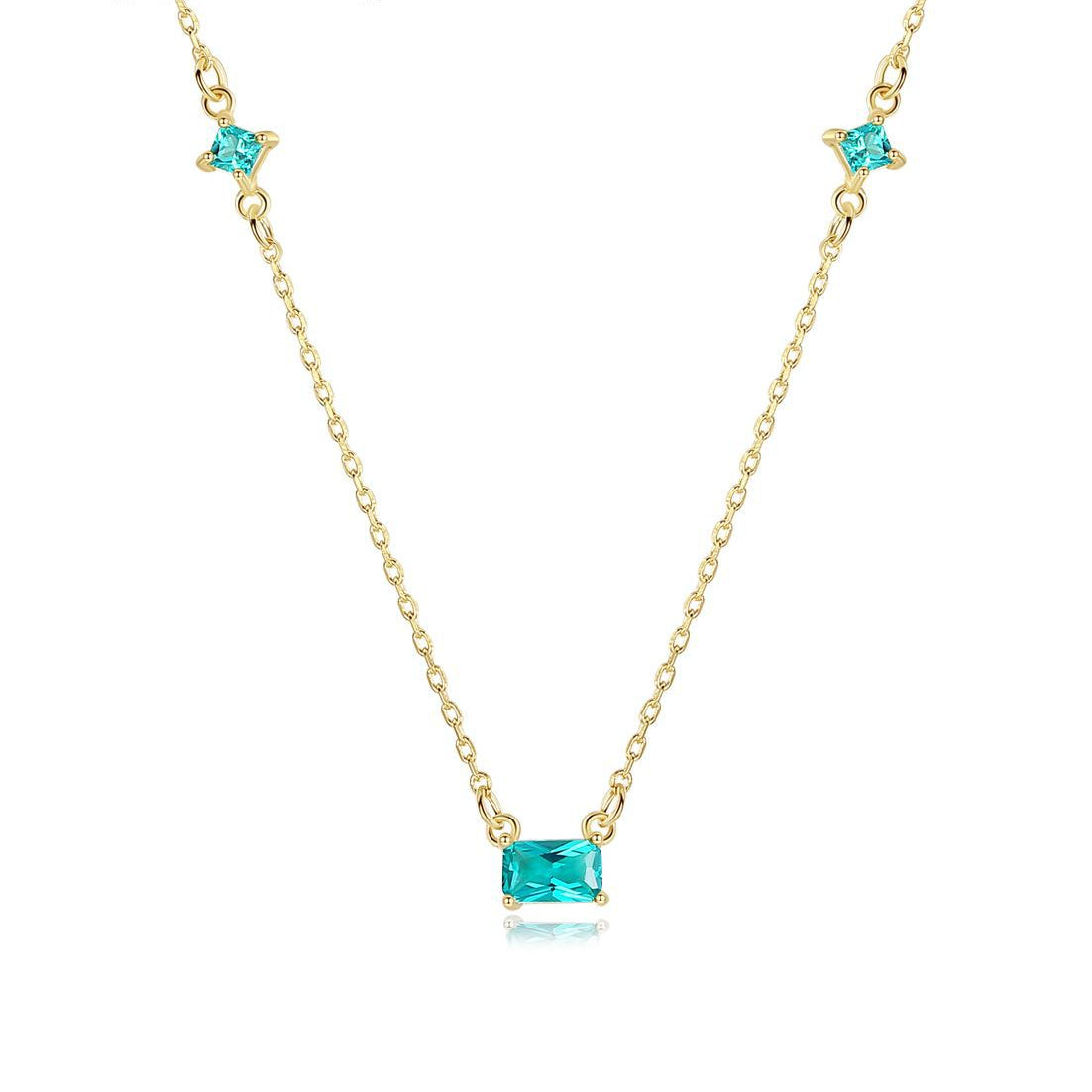 Gemstonely- S925 Silver Necklace with Synthetic Green Gemstone Pendant on Lock Chain for Office Ladies in Chic and Elegant Design