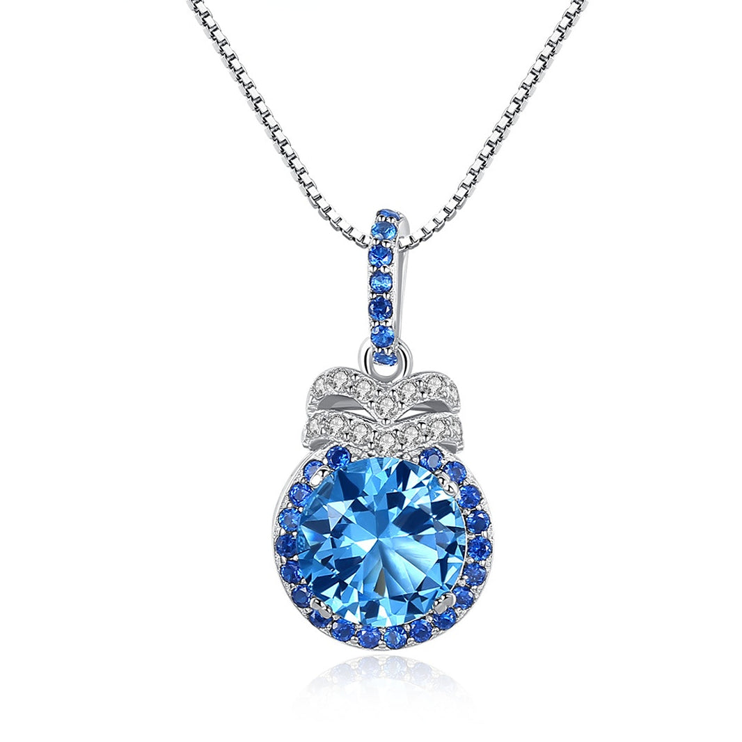 Gemstonely-Luxury Topaz Pendant Necklace for Women - Swiss Blue and 925 Silver Chain