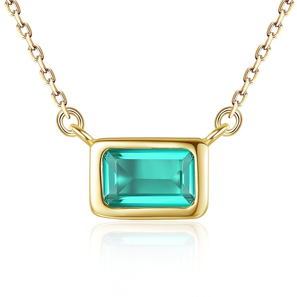 Gemstonely-S925 Silver Necklace with Imitation Emerald Square Candy Pendant