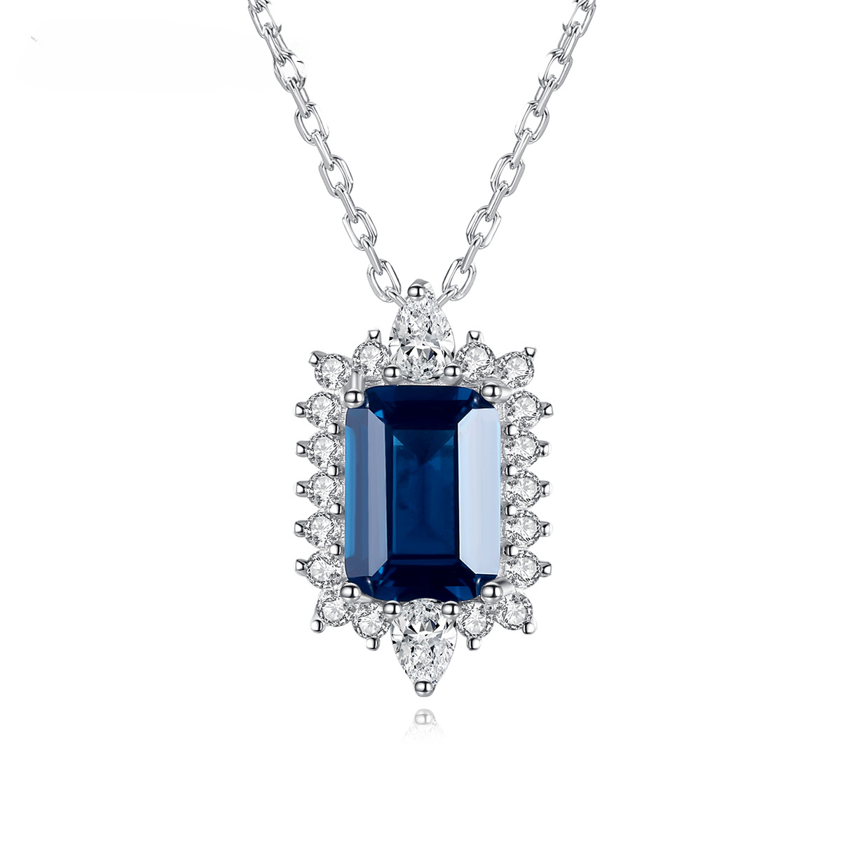 Gemstonely-925 Sterling Silver Necklace with Blue Simulate Sapphire Pendant - Elegant and Fashionable