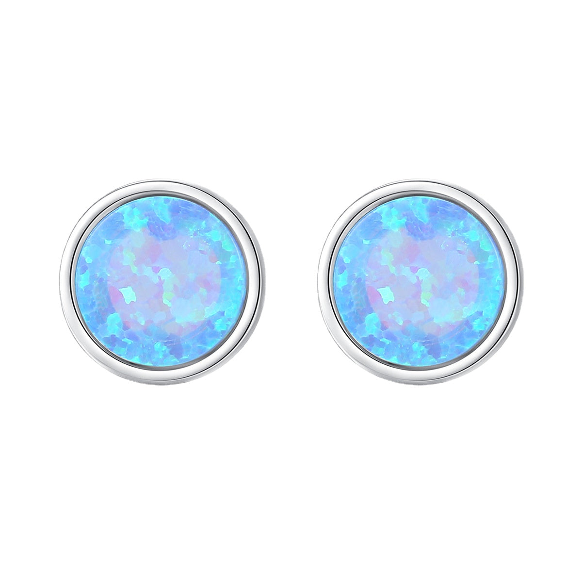 Gemestonely-Chic S925 Silver Round Simulated Opal Stud Earrings - Trendy Inspired Minimalist Ear Jewelry