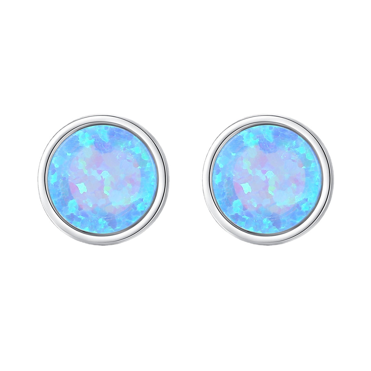 Gemestonely-Chic 925 Silver Round Simulated Opal Stud Earrings - Trendy Inspired Minimalist Ear Jewelry