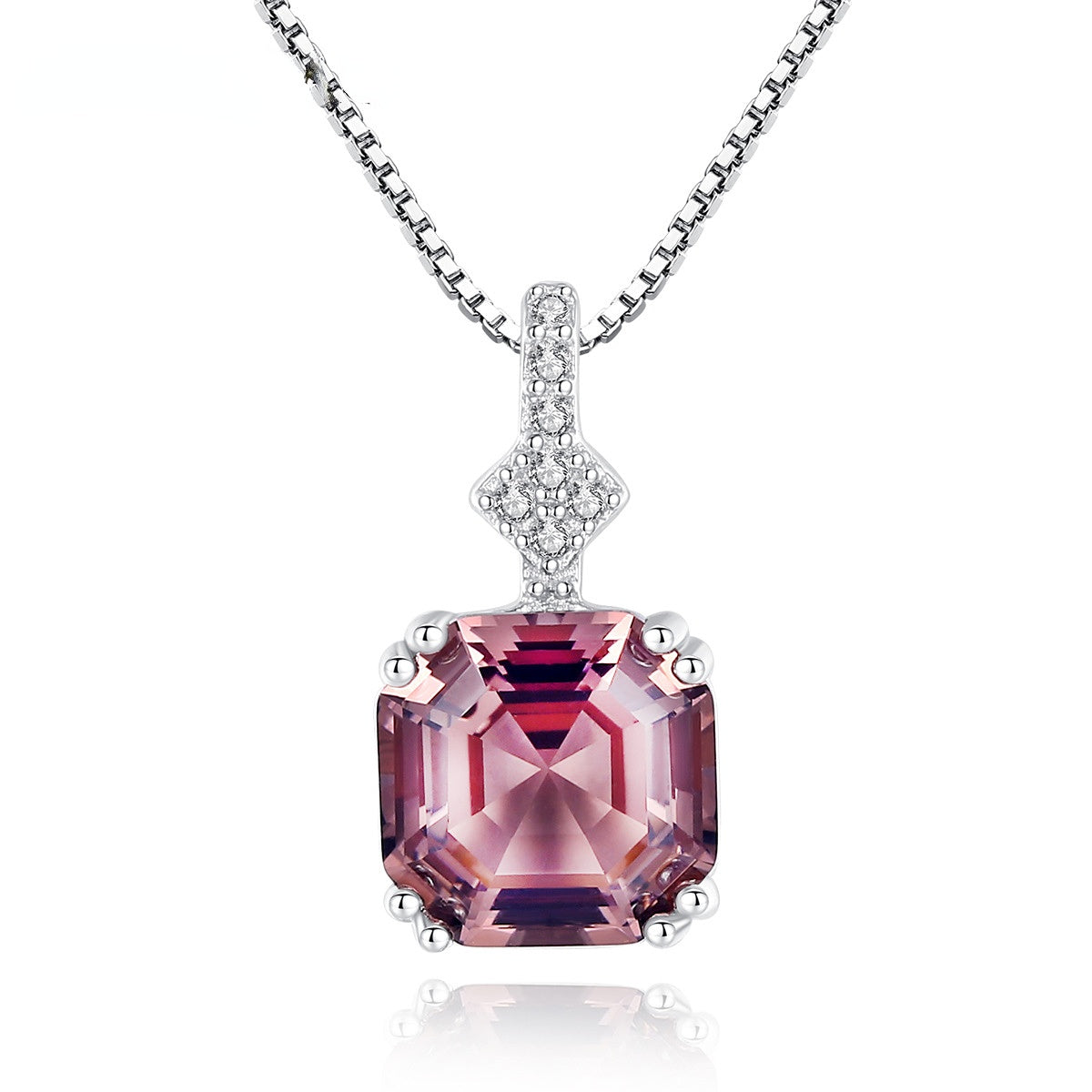 Gemstonely-Morganite Pendant Necklace with Silver Box Chain - Fashionable and Versatile 925 Sterling Silver Jewelry for Women