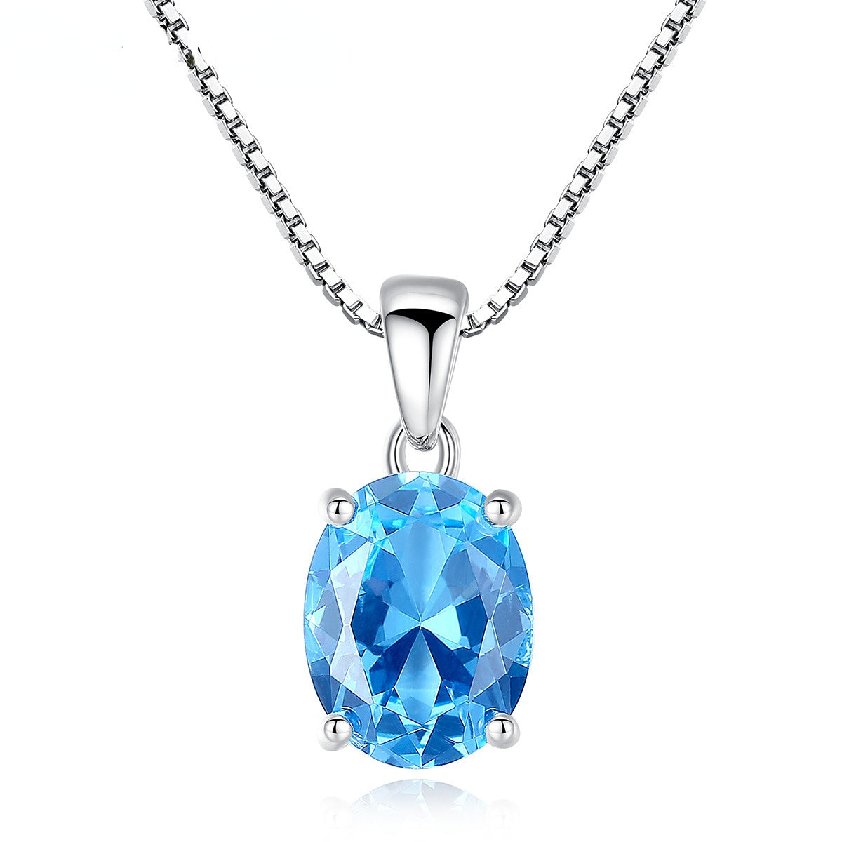 Gemstonely- Blue Topaz Pendant 925 Silver Necklace for Women with Minimalist Design