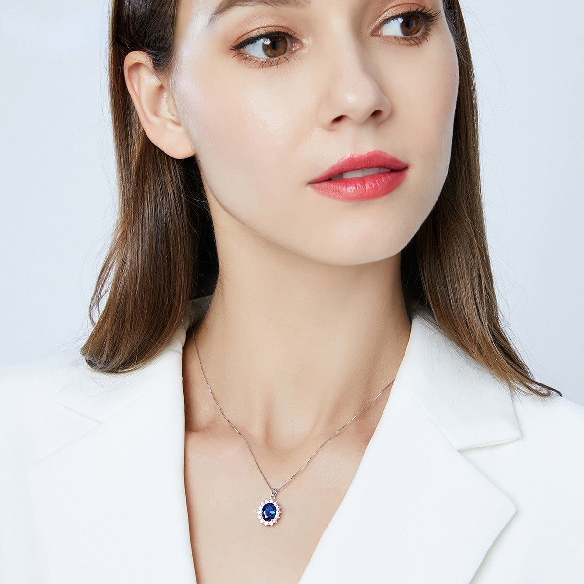 Gemstonely-925 Sterling Silver Necklace with Imitation Sapphire - Sophisticated Design for Upscale Occasions