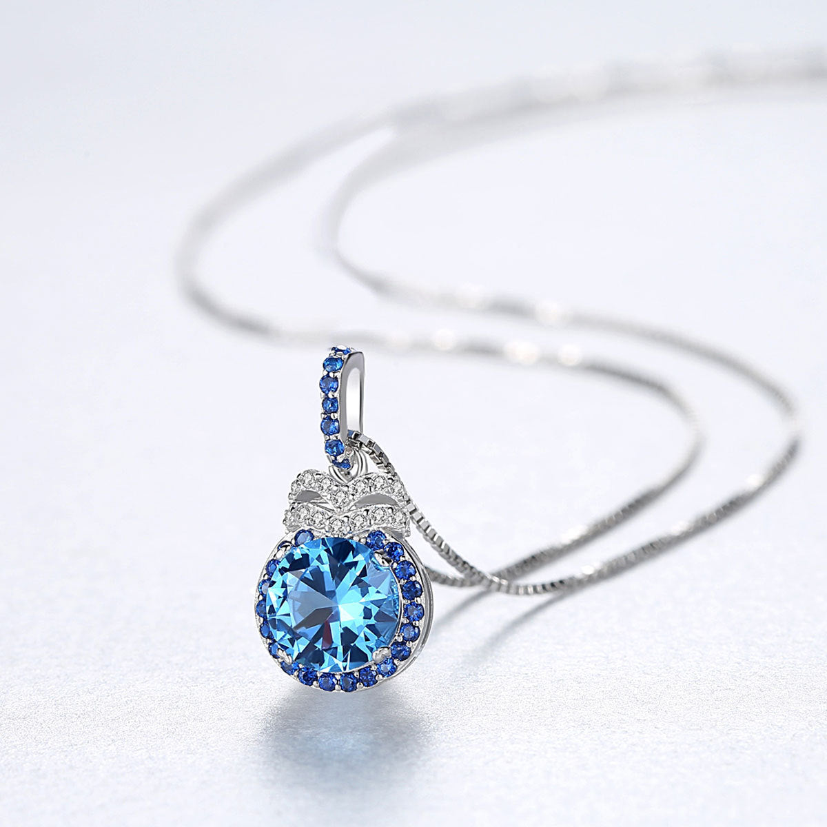 Gemstonely-Luxury Topaz Pendant Necklace for Women - Swiss Blue and 925 Silver Chain