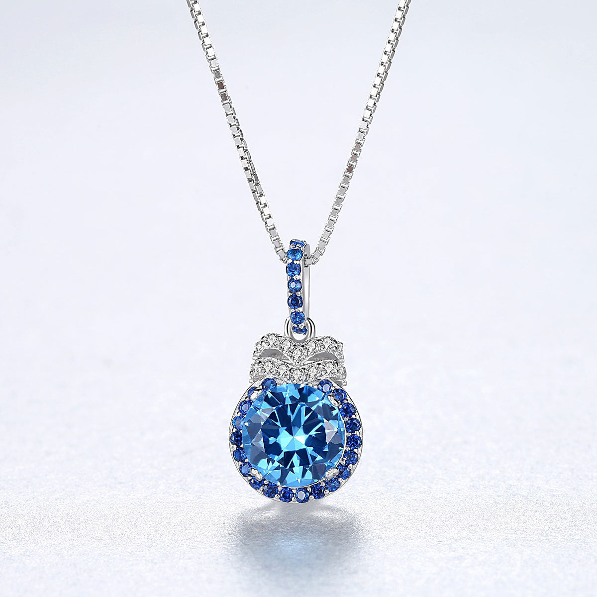 Gemstonely-Luxury Topaz Pendant Necklace for Women - Swiss Blue and 925 Silver Chain