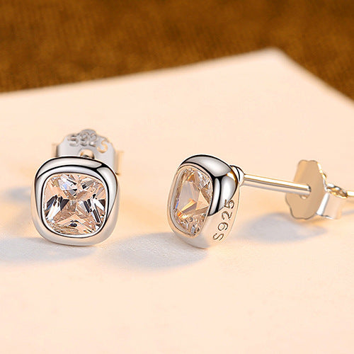 Gemstonely-Minimalist Square Zirconium Stud Earrings in S925 Sterling Silver