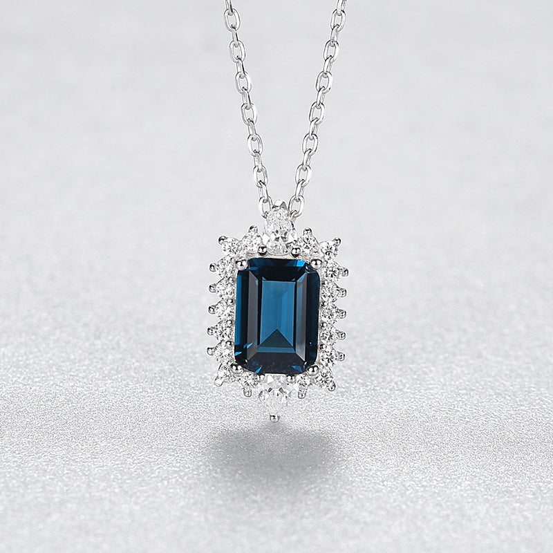 Gemstonely-925 Sterling Silver Necklace with Blue Simulate Sapphire Pendant - Elegant and Fashionable