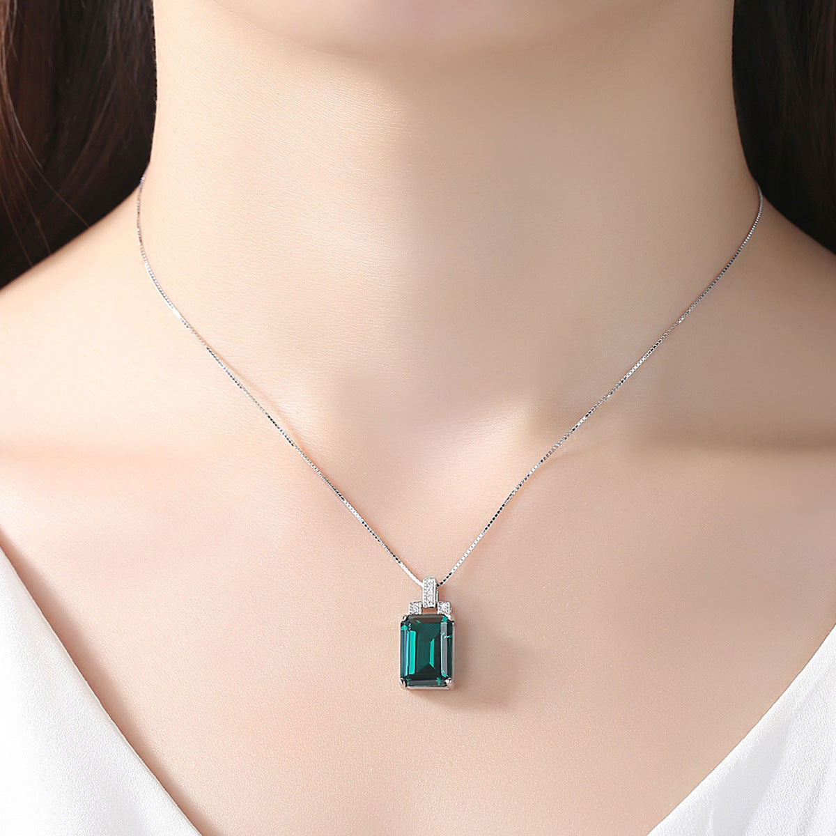 Gemstonely- Elegant and Sophisticated: 925 Silver Necklace with Simulated Gemstone Pendant and Micro Inlay for a Timeless Appeal