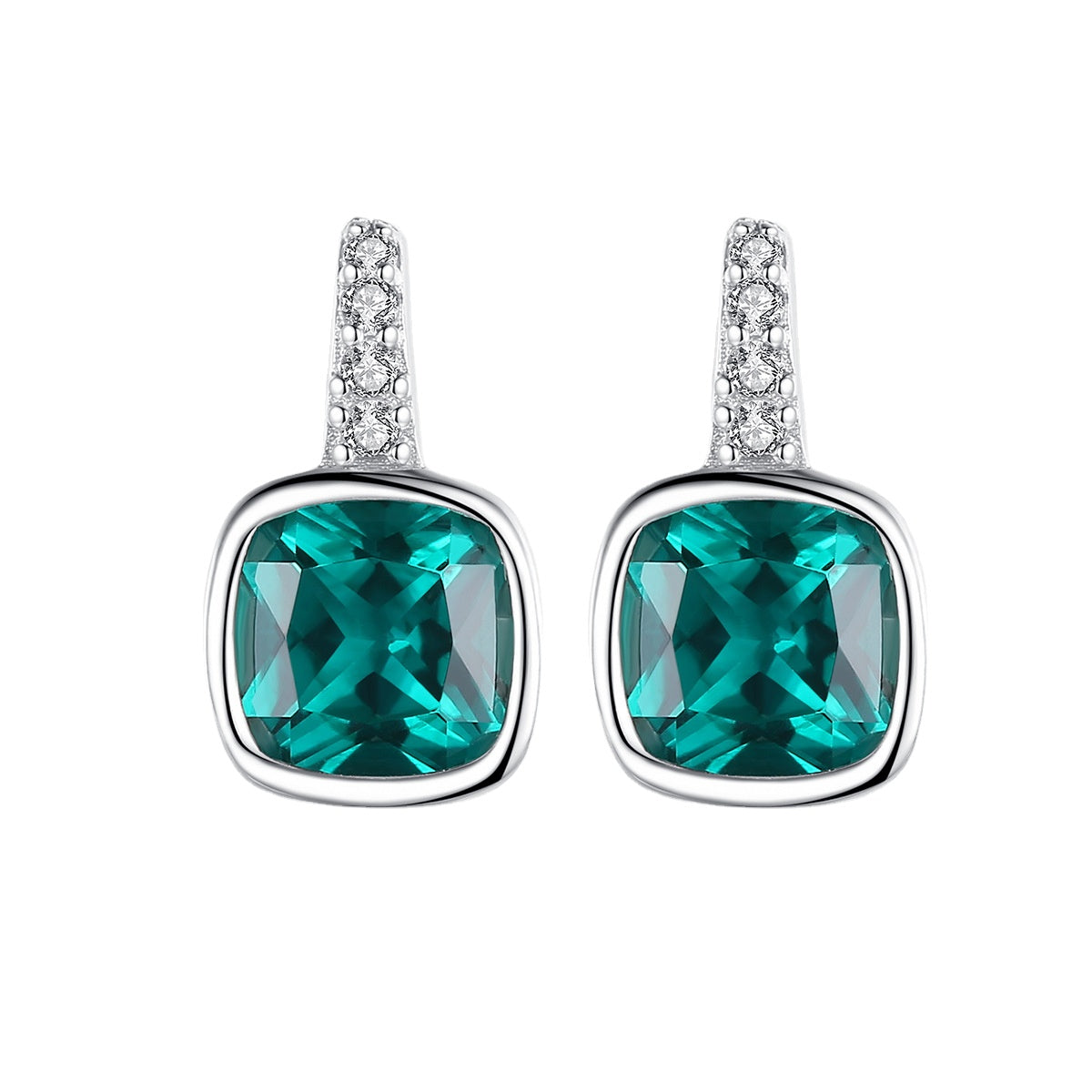 Gemstonely- S925 Silver Stud Earrings with Simple Square Imitation Emerald