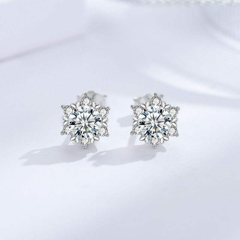 Gemstonely-Classic Snowflake Earrings for Women with 925 Sterling Silver and 0.5 Carat Simulated Diamond
