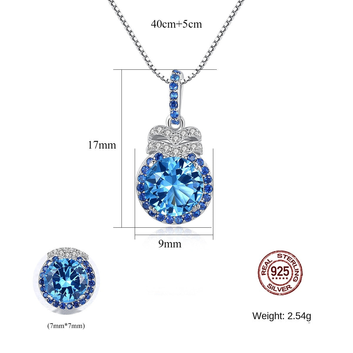 Gemstonely-Luxury Topaz Pendant Necklace for Women - Swiss Blue and 925 Silver Chain