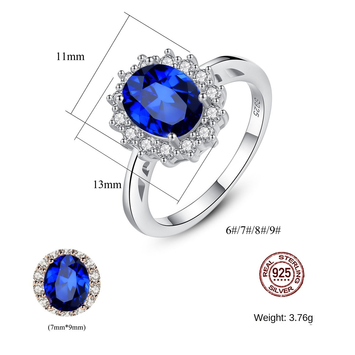 Gemstonely-925 Sterling Silver Simulated Kashmir Blue Sapphire Jewelry - Chic and Sophisticated Ring with Personalized and Refined Charm